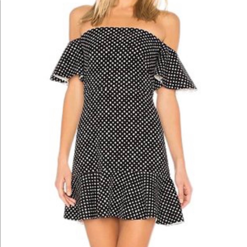 SALONI
Amelia off-the-shoulder polka-dot neoprene mini dress Brand New with tags